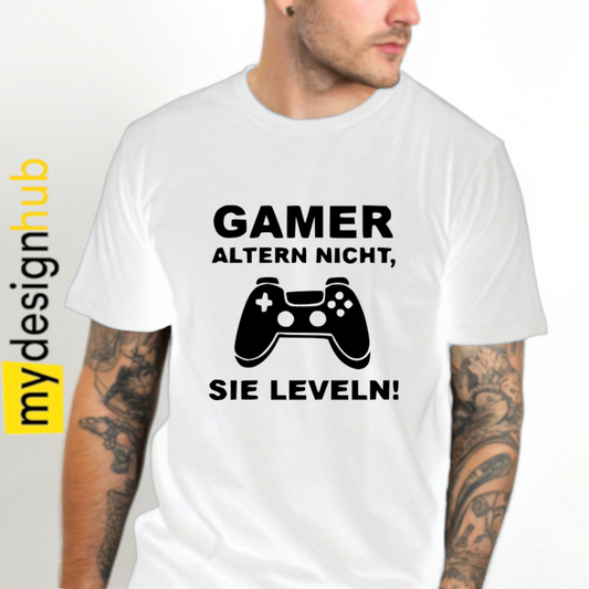 Tshirt Spruch "Gamer altern nicht, Sie leveln!" Motiv funshirt