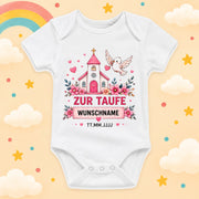 Personalisierter Babybody Taufe Mädchen mit Name & Datum – Taufbody Kurzarm – Geschenk zur Taufe – Taufgeschenk Baby – verschiedene Taufmotive mit Wunschname, Kirche