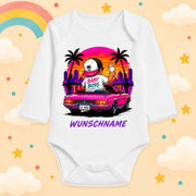 Personalisierter Babybody Langarm Gaming & Videospiel Zocker Motiv mit Wunschname Neon Großstadt Gamer Baby Outfit Baumwolle Weiß Geschenk Taufe Geburt, Baby Boss