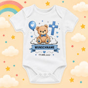 Personalisierter Baby Body Taufe mit Name & Datum – Taufbody Junge Geschenk zur Taufe – Babybody mit Wunschname Taufgeschenk, Bär