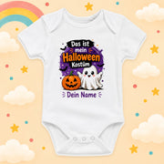 Baby Body Halloween Personalisiert mit Wunschname Weißer Kurzarm Body aus Baumwolle Süße Halloween Motive Geschenk Jungen Mädchen Neugeborene Geburt Taufe, Gespenst