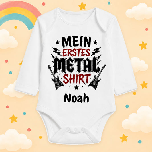 Babybody Langarm personalisiert mit Name Rocker Baby Body mit Rock & Metal Motiv Lustiger Spruch Geschenk für Jungen & Mädchen, Mein erstes Metal Shirt