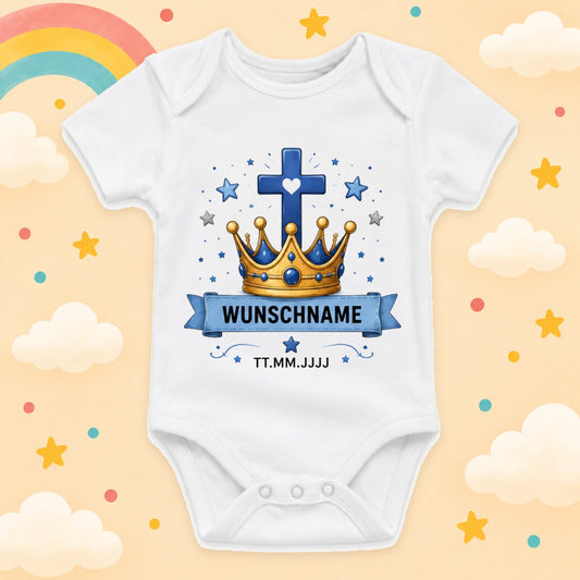 Personalisierter Baby Body Taufe mit Name & Datum – Taufbody Junge Geschenk zur Taufe – Babybody mit Wunschname Taufgeschenk, Krone