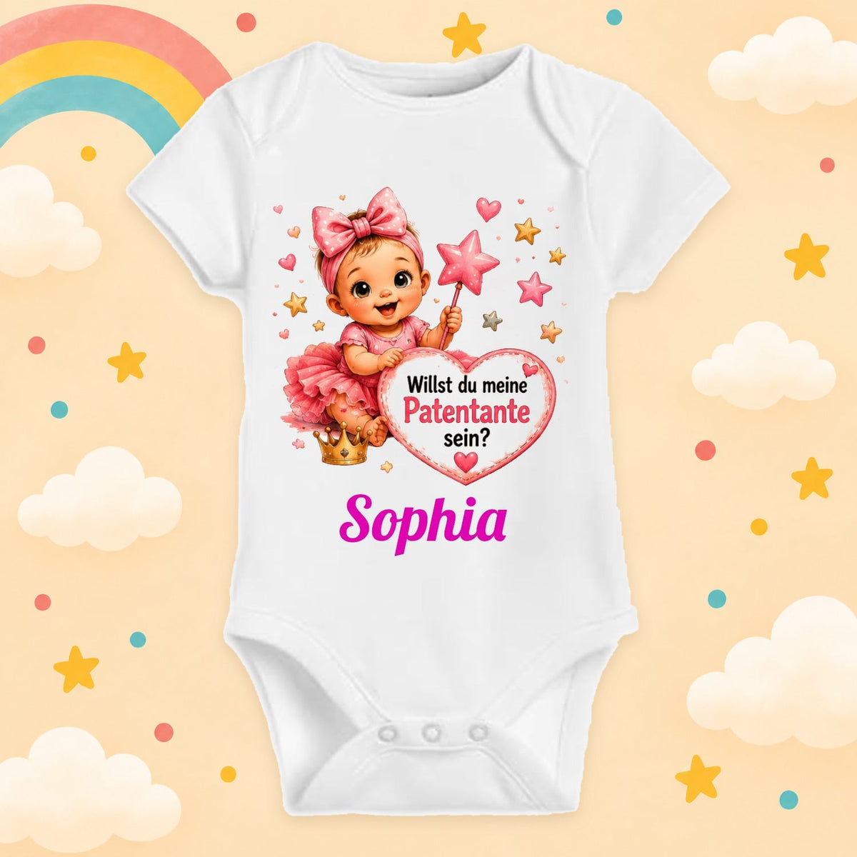 Babybody Mädchen personalisiert Willst du meine Patentante sein mit Wunschname Baumwolle Motiv & Spruch Individuell bedruckt Geschenk zur Geburt, Taufe & Babyparty