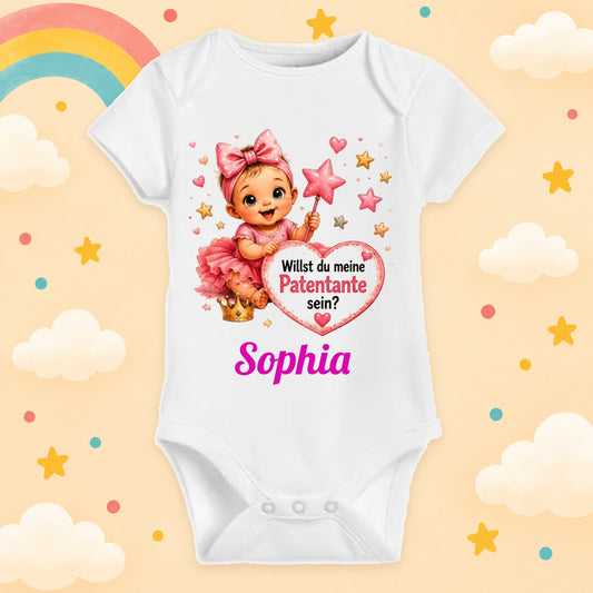 Babybody Mädchen personalisiert Willst du meine Patentante sein mit Wunschname Baumwolle Motiv & Spruch Individuell bedruckt Geschenk zur Geburt, Taufe & Babyparty