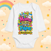 Personalisierter Babybody Langarm mit Wunschname – Wenn Mama nein sagt, frage ich Papa – lustiger Sprüchebody für Jungen und Mädchen – Geschenk zur Geburt, Babyparty und Taufe