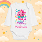 Personalisierter Babybody Mädchen Langarm mit Wunschname – Süß, niedlich & unwiderstehlich – Cupcake Baby Body – Geschenk zur Geburt, Babyparty & Taufe