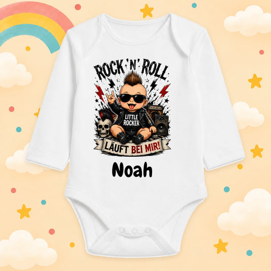Personalisierter Babybody Langarm mit Name Rock & Metal Baby Body mit Wunschname Lustige Rocker Motive für Jungen & Mädchen Geschenk zur Geburt, Rock n roll