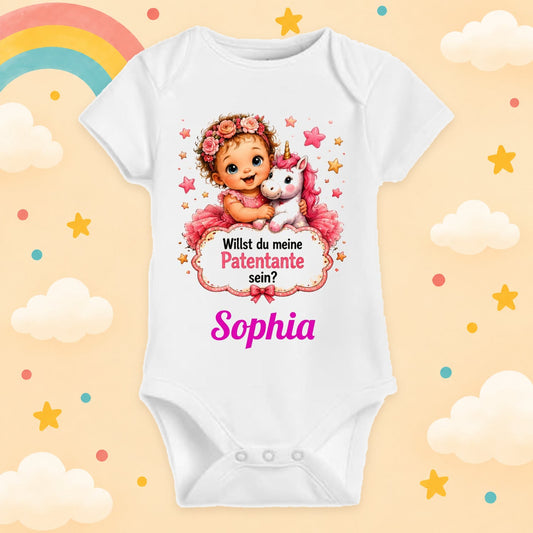Babybody Mädchen personalisiert mit Wunschname Baumwolle Motiv & Spruch Willst du meine Patentante sein Individuell bedruckt Geschenk zur Geburt, Taufe & Babyparty