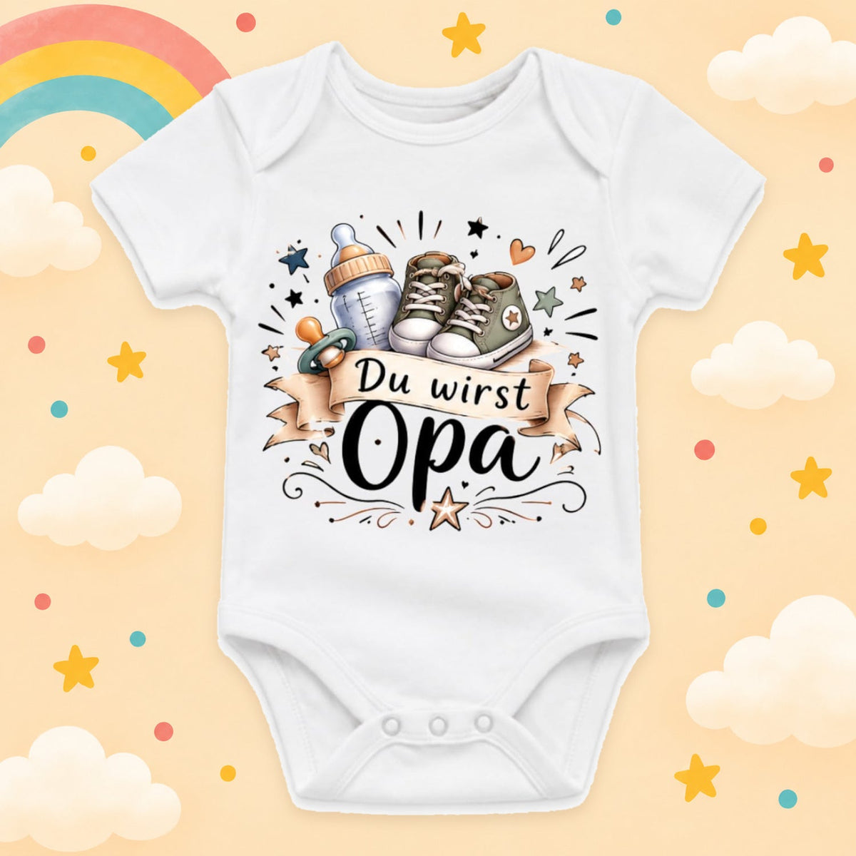 Baby Body Du wirst Opa Personalisiert mit Wunschname Weißer Kurzarm Body aus Baumwolle Schwangerschaftsverkündung Geschenk Jungen Mädchen Neugeborene Geburt Taufe