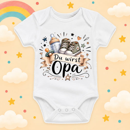 Baby Body Du wirst Opa Personalisiert mit Wunschname Weißer Kurzarm Body aus Baumwolle Schwangerschaftsverkündung Geschenk Jungen Mädchen Neugeborene Geburt Taufe
