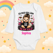 Babybody Mädchen personalisiert mit Name Langarm Rock & Metal Baby Body mit Wunschname Rocker Baby Geschenk zur Geburt, Ich mach den Lärm