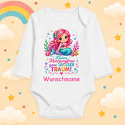 Personalisierter Babybody Langarm mit Wunschname – Kleine Meerjungfrau ganz großer Traum – Baby Body Mädchen mit Namen – Meerjungfrau Motiv – Geschenk zur Geburt & Babyparty