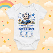 Babybody Geburtsdaten Personalisiert Junge Wunschname Elefant Motiv Kleines Wunder Weißer Kurzarm Body aus Baumwolle Individuelles Geburtsmotiv Baby Geschenk zur Geburt, Taufe & Babyparty