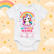 Personalisierter Babybody Mädchen mit Geburtsdaten & Wunschname – Weißer Kurzarm Body aus Baumwolle – Individuelles Geburtsmotiv für Mädchen – Baby Geschenk zur Geburt, Taufe & Babyparty