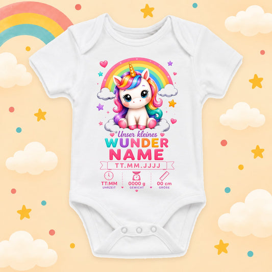 Personalisierter Babybody Mädchen mit Geburtsdaten & Wunschname – Weißer Kurzarm Body aus Baumwolle – Individuelles Geburtsmotiv für Mädchen – Baby Geschenk zur Geburt, Taufe & Babyparty