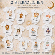 Personalisierter Babybody Stier Sternzeichen mit Wunschname Weißer Kurzarm Baby Body aus Baumwolle – Geschenk zur Geburt, Taufe, Babyparty für Jungen & Mädchen – Produktansicht 2