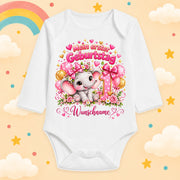 Baby Body Mädchen 1. Geburtstag personalisiert mit Name – Langarmbody Baumwolle – Geburtstagsbody Wunschname – verschiedene Größen, Elefant