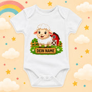 Personalisierter Babybody Bauernhof Hoftiere mit Wunschname – Weißer Kurzarm Baby Body aus Baumwolle Baby Geschenk Geburt Junge Mädchen, Schaf