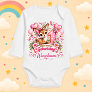 Baby Body Mädchen 1. Geburtstag personalisiert mit Name – Langarmbody Baumwolle – Geburtstagsbody Wunschname – verschiedene Größen, Reh
