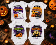 Baby Body Halloween Personalisiert mit Wunschname Weißer Kurzarm Body aus Baumwolle Süße Halloween Motive Geschenk Jungen Mädchen Neugeborene Geburt Taufe, Katze – Produktansicht 2