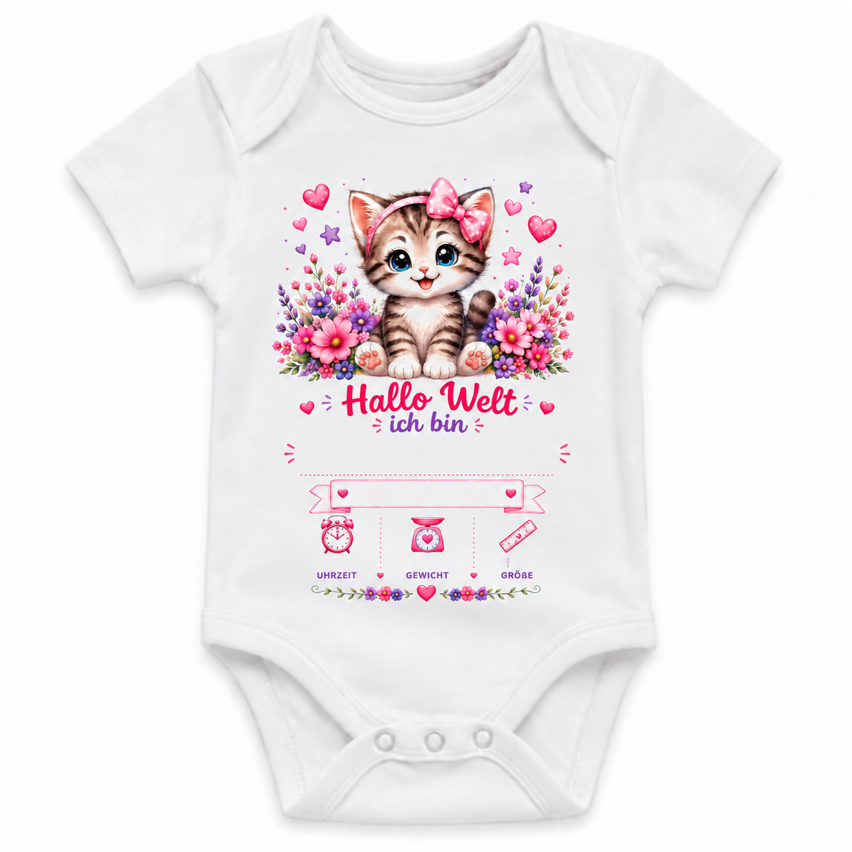Personalisierter Babybody – Vorschau mit Wunschname und Geburtsdaten
