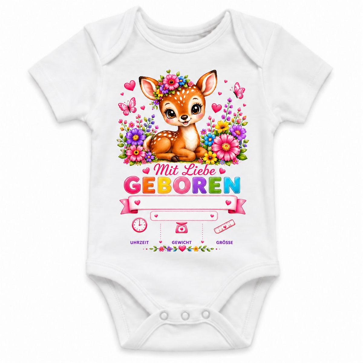 Personalisierter Babybody – Vorschau mit Wunschname und Geburtsdaten