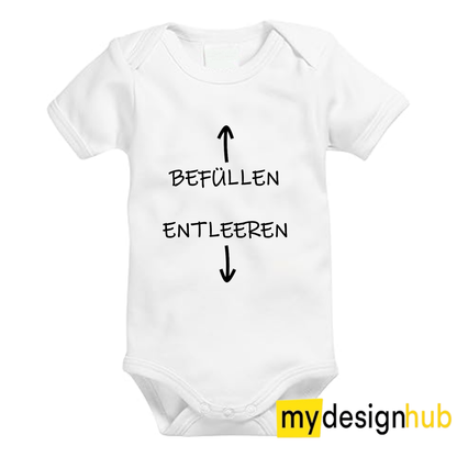 Babybody mit Aufdruck Motiv Befüllen entleeren Spruch Lustig Kurzarm