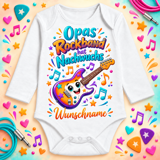 Opas Rockband hat Nachwuchs – Langarmbody mit Wunschname und Hintergrund