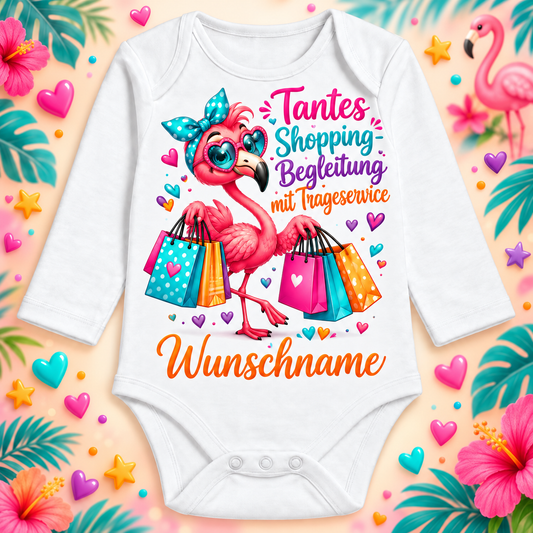 Tantes Shopping-Begleitung mit Trageservice – Langarmbody mit Wunschname und Hintergrund
