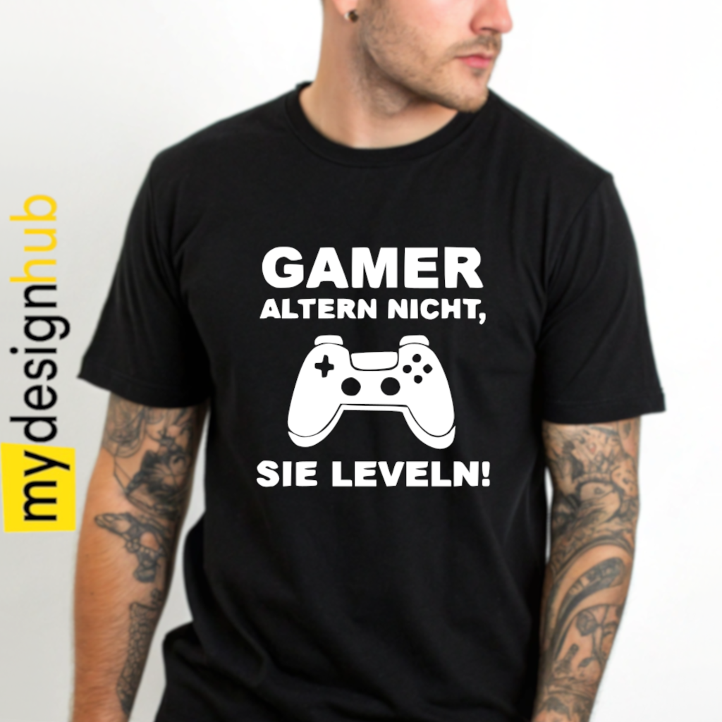 Tshirt Spruch "Gamer altern nicht, Sie leveln!" Motiv funshirt
