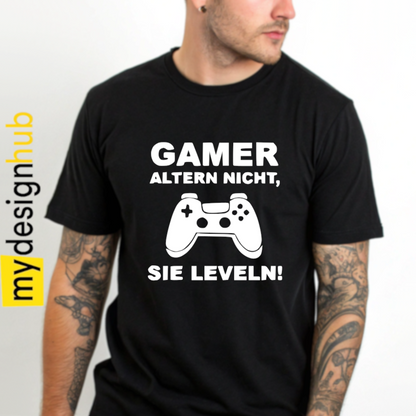 Tshirt Spruch "Gamer altern nicht, Sie leveln!" Motiv funshirt