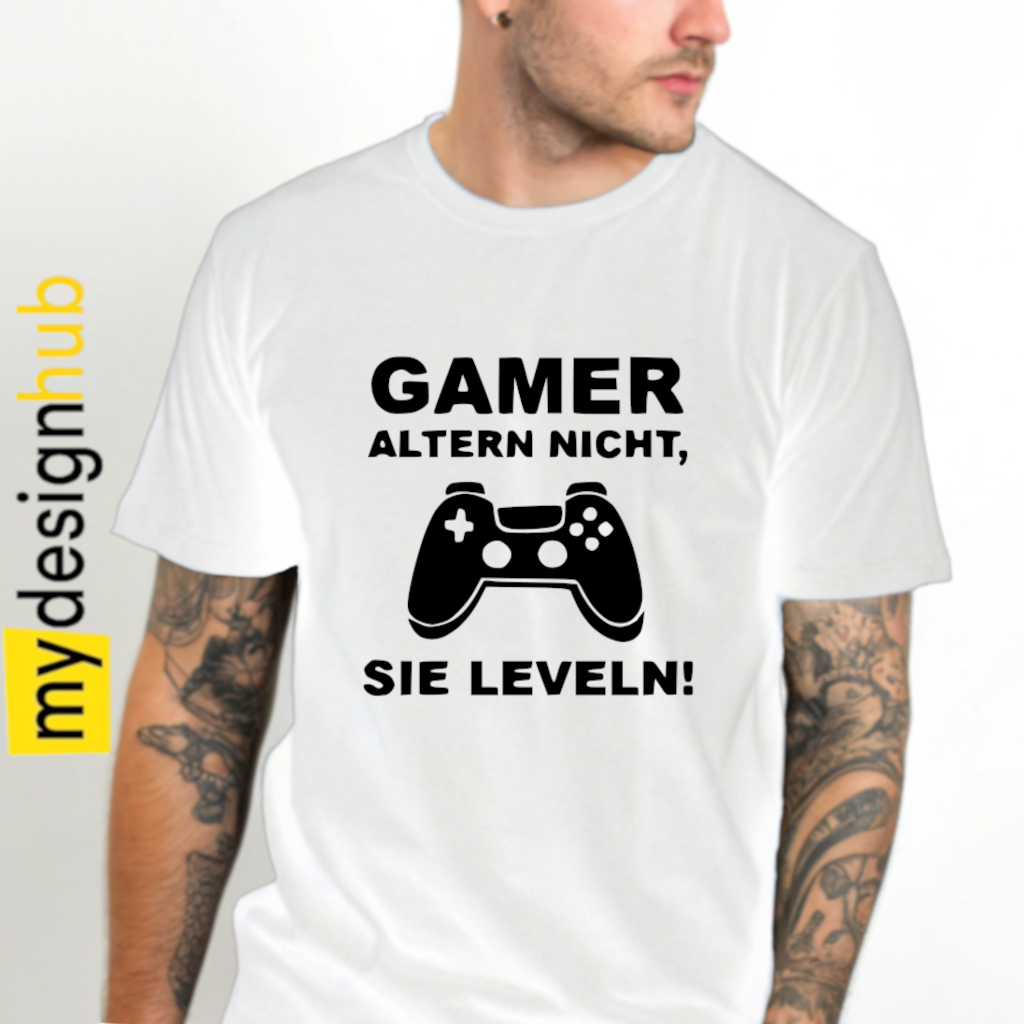 Tshirt Spruch "Gamer altern nicht, Sie leveln!" Motiv funshirt