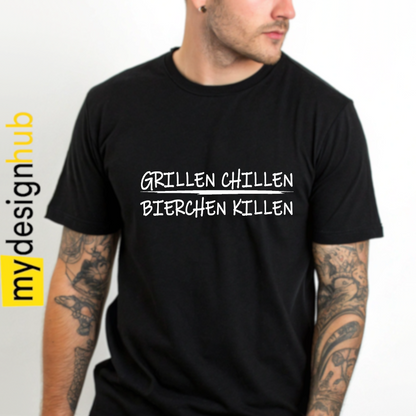 Tshirt Spruch "Grillen chillen Bierchen Killen" Bier Motiv funshirt