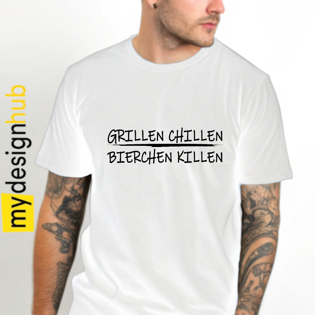 Tshirt Spruch "Grillen chillen Bierchen Killen" Bier Motiv funshirt