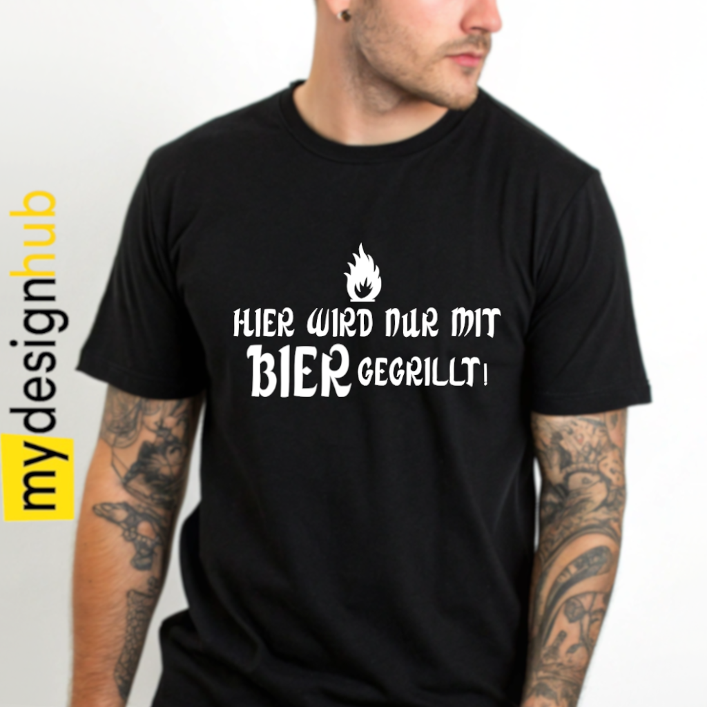 Tshirt Spruch "Hier wird nur mit Bier gegrillt!" Motiv funshirt