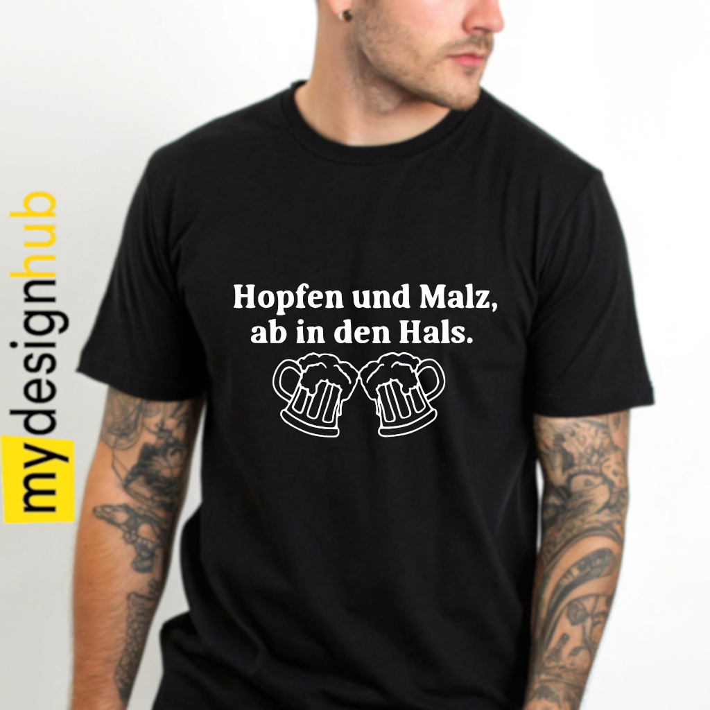 Tshirt Spruch "Hopfen und Malz, ab in den Hals." Bier Motiv funshirt