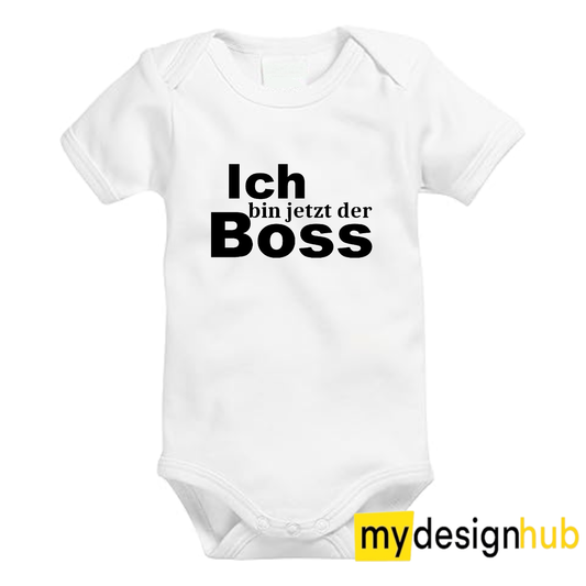 Babybody mit Aufdruck Motiv Ich bin jetzt der Boss Spruch Lustig Kurzarm