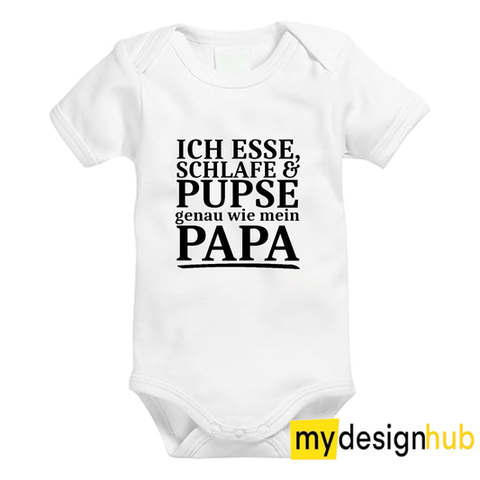 Babybody mit Aufdruck Motiv Ich esse schlafe & pupse Spruch Lustig Kurzarm