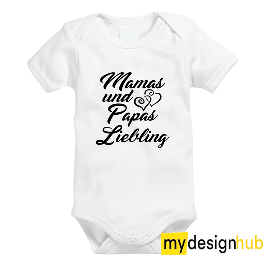 Babybody mit Aufdruck Motiv Mamas und Papas Liebling Spruch Lustig Kurzarm