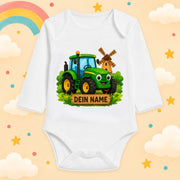 Babybody Langarm – Bauernhof – Traktor | mit Wunschname – Produktansicht