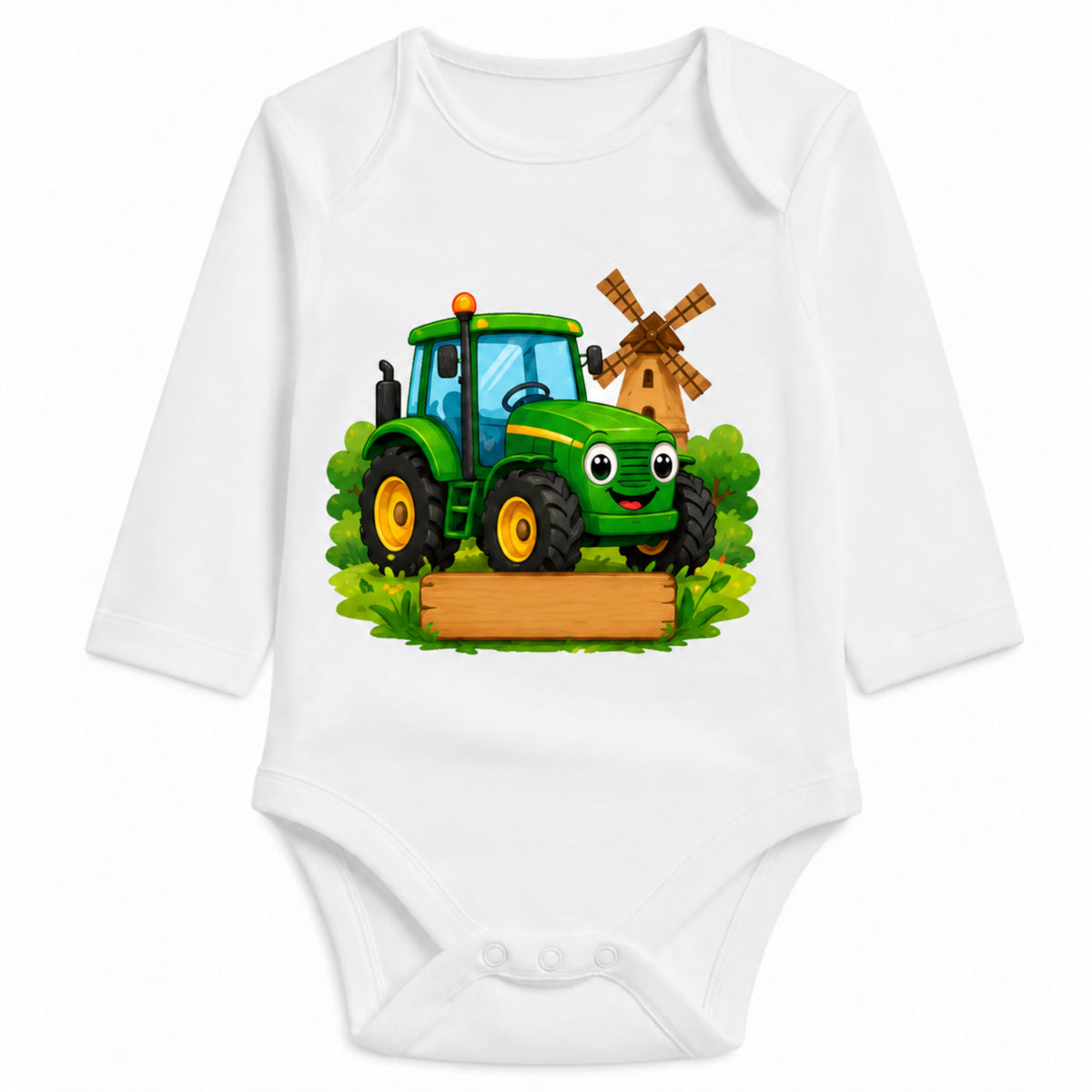 Babybody Langarm – Bauernhof – Traktor | mit Wunschname – Personalisierungsvorschau ohne Beispielname