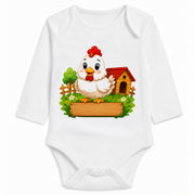 Babybody Langarm – Bauernhof – Huhn | mit Wunschname – Personalisierungsvorschau ohne Beispielname