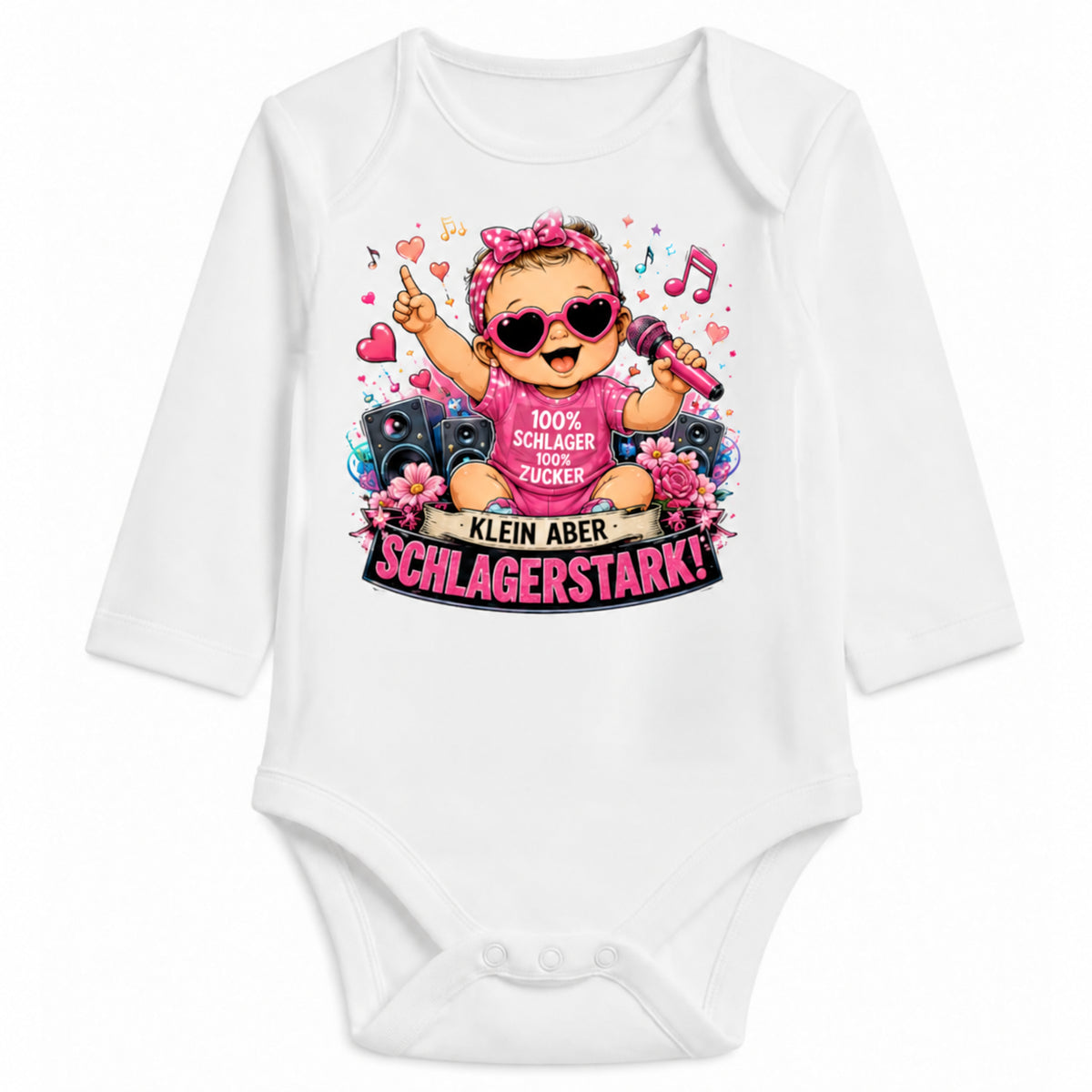 Babybody Langarm – Mädchen Schlager – Klein aber Schlagerstark | mit Wunschname – Personalisierungsvorschau ohne Beispielname