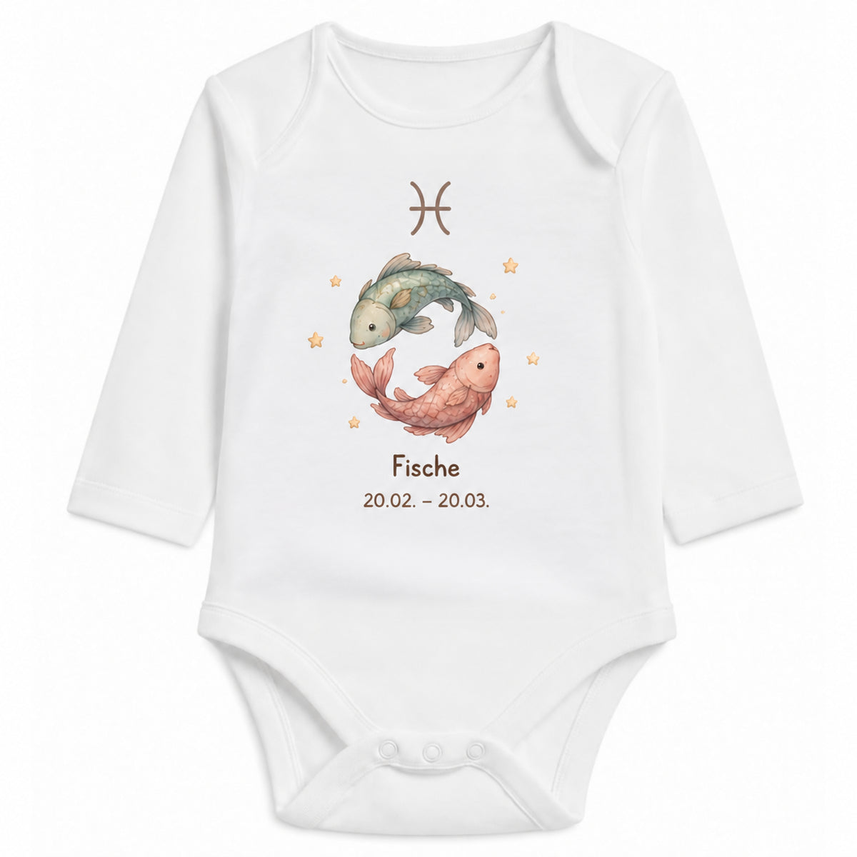 Babybody Langarm – Sternzeichen Fische | mit Wunschname – Personalisierungsvorschau ohne Beispielname