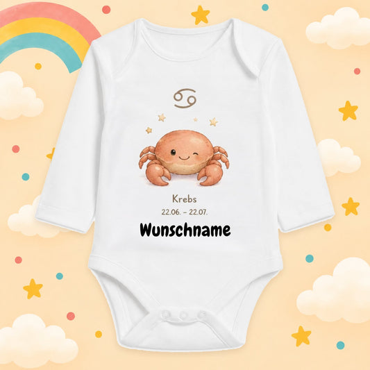 Babybody Langarm – Sternzeichen Krebs | mit Wunschname – Produktansicht
