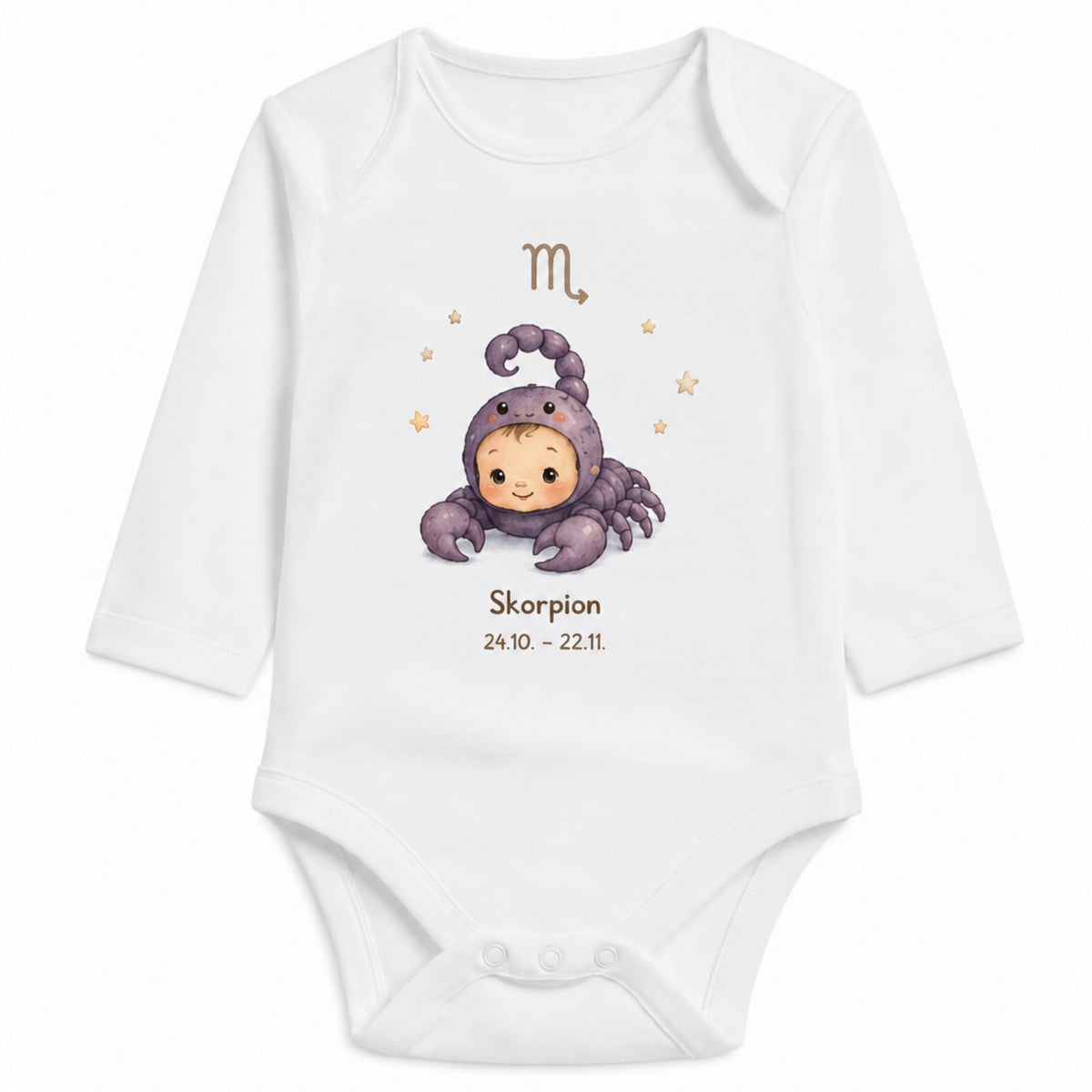 Babybody Langarm – Sternzeichen Skorpion | mit Wunschname – Personalisierungsvorschau ohne Beispielname