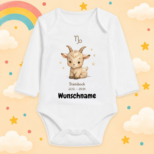 Babybody Langarm – Sternzeichen Steinbock | mit Wunschname – Produktansicht