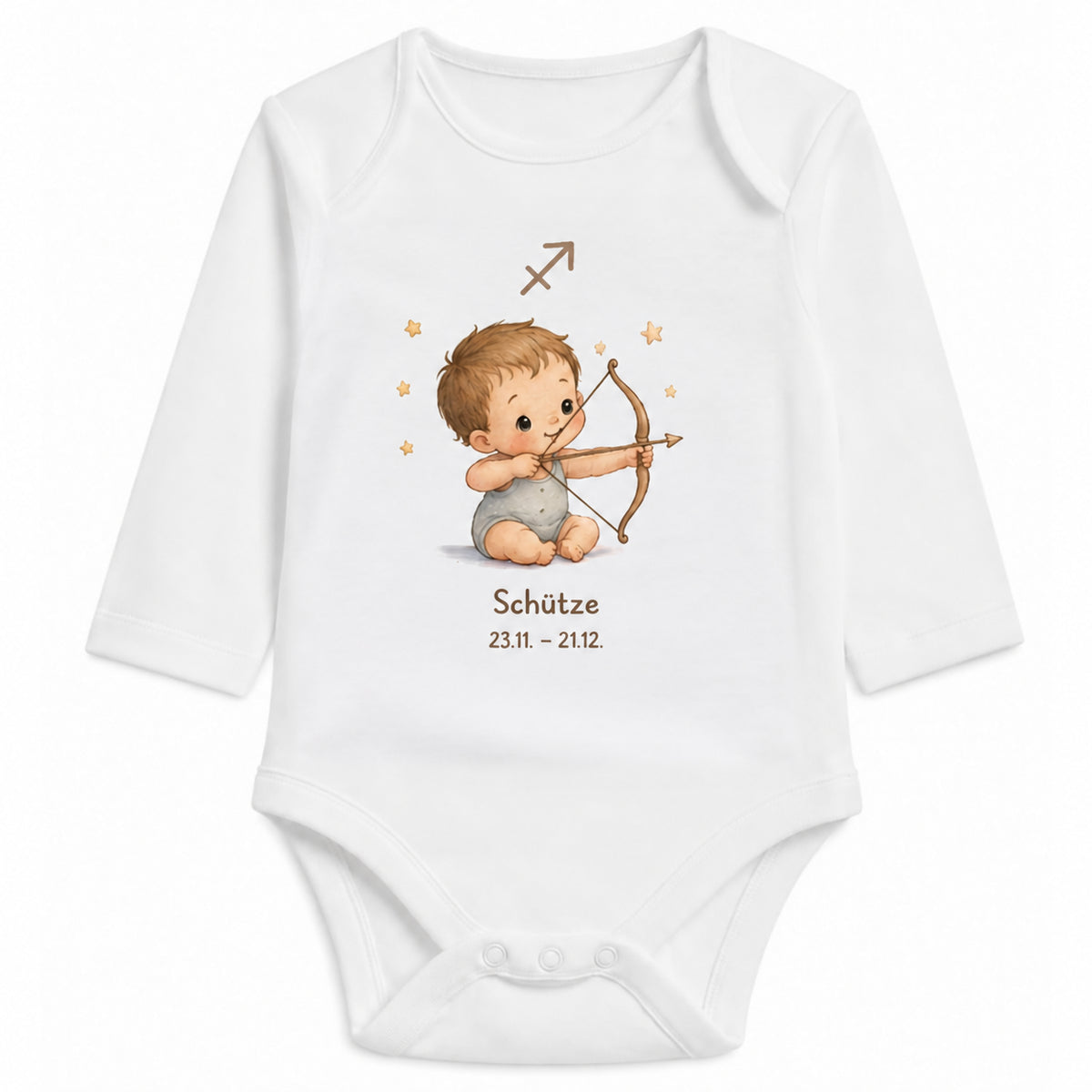 Babybody Langarm – Sternzeichen Schütze | mit Wunschname – Personalisierungsvorschau ohne Beispielname