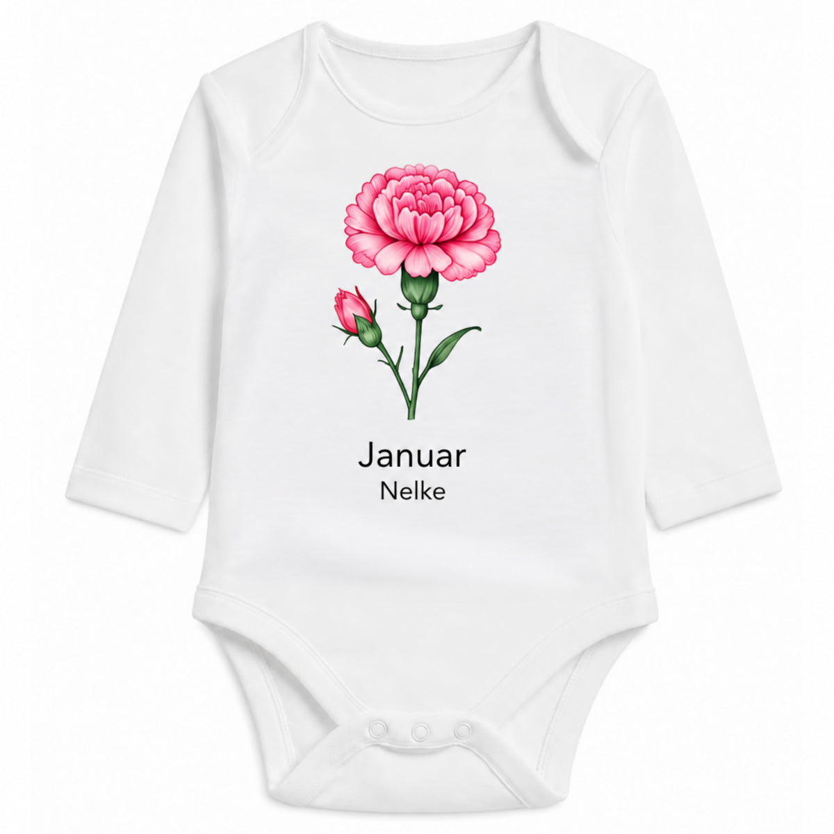 Babybody Langarm – Geburtsblume Januar | mit Wunschname – Personalisierungsvorschau ohne Beispielname